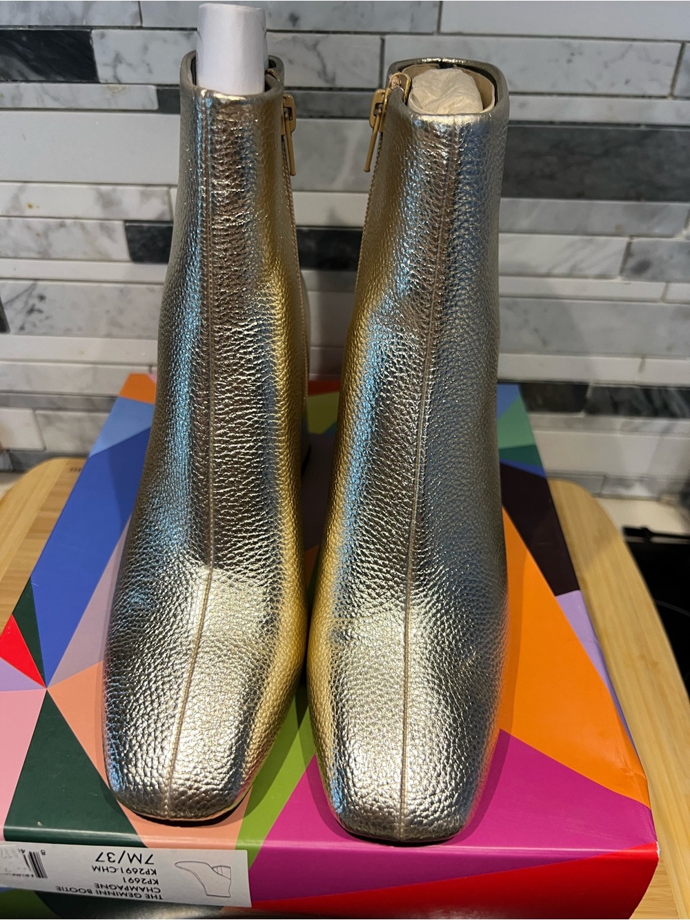 Katy Perry Collections Gold Metallic Ankle Boots Brand New With 1/2 of a box